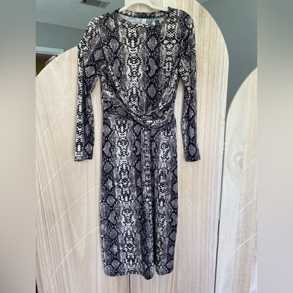Tickled Teal Snakeskin Print Knit Dress Medium